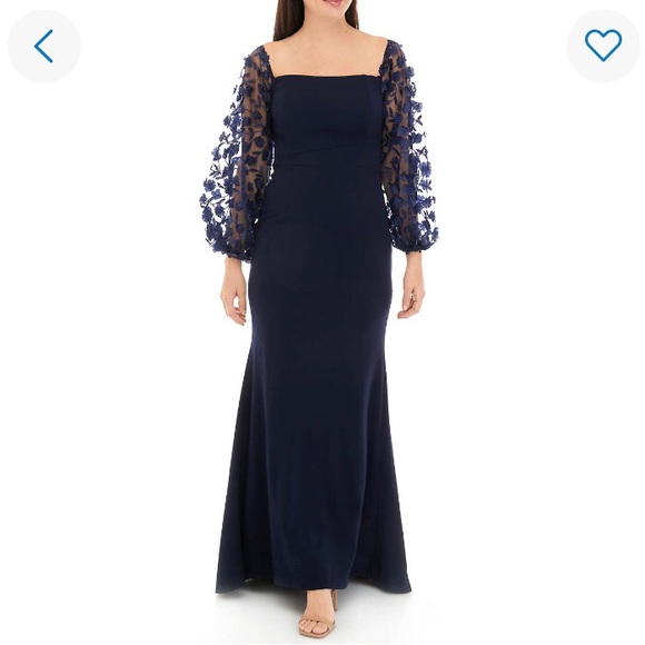 NWOT Eliza J 3 D Floral Sleeve Scuba Crepe Gown Navy Size 18 - Picture 10 of 13